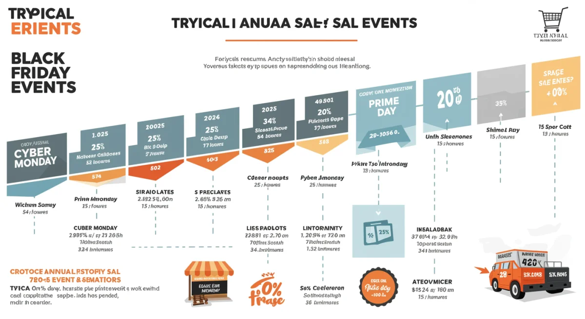 Infographic of annual sales events timeline for 2025, showing key retail dates