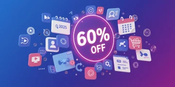 Illustration of software icons, a 60% off badge, and a 2025 calendar, symbolizing daily deal picks and software savings.