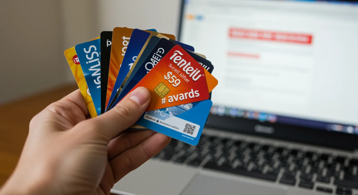 Hand holding discounted gift cards for subscription services