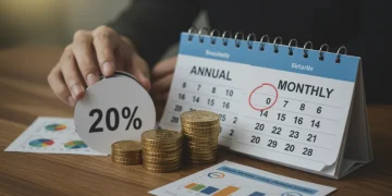 Illustration of annual vs monthly savings with a 20% discount graphic