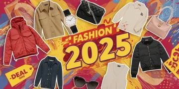 Dynamic graphic with apparel and accessories, highlighting 2025 daily deals and time-sensitive offers.