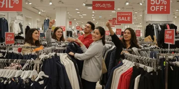 Shoppers exploring apparel clearance racks for significant savings in 2025.