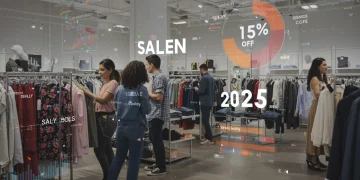 Apparel Discount Trends: What's Driving 15% Off Sales in Early 2025 Dynamic graphic showing 15% off apparel sales for 2025, with diverse shoppers