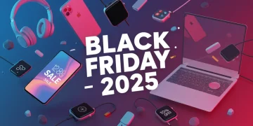 Futuristic Black Friday 2025 electronics deals display with diverse gadgets