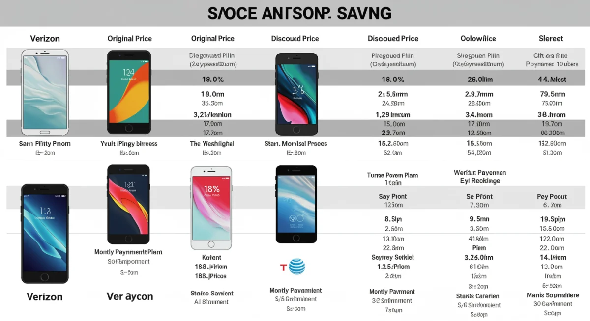 Comparison chart of smartphone deals from major carriers with 18% discount.