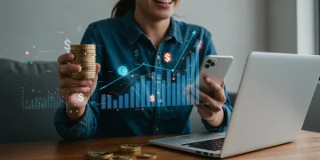 Person smiling with new electronics, representing significant savings from smart deal strategies.