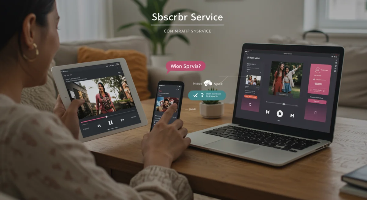 Person enjoying multiple free trial subscription services on various devices