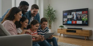 Family Plans: 4 Subscription Services Offering 30% Savings for Multiple Users in 2025 Family enjoying digital content on multiple devices, highlighting shared subscription benefits.