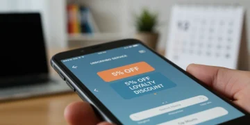 Smartphone showing 5% loyalty discount notification on subscription service, emphasizing long-term savings