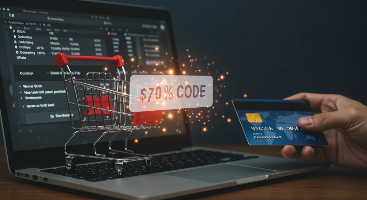 Online shopping cart with discount code applied for apparel savings.