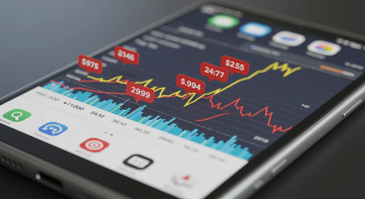Smartphone displaying a price tracking app with historical data and alerts