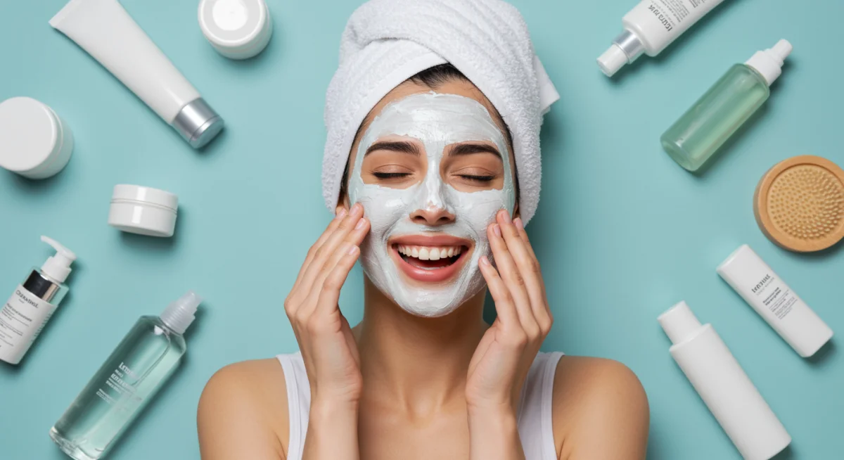 Person enjoying a relaxing skincare routine with personal care products