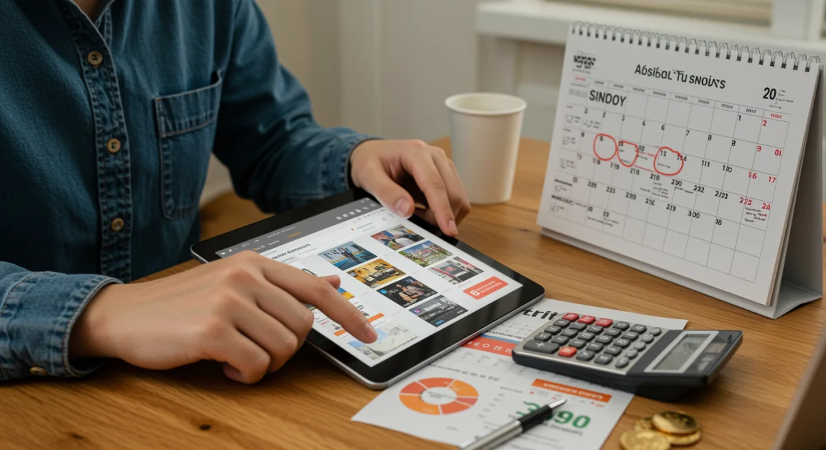 Person planning and managing subscription discounts on a tablet.