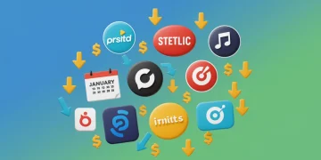 Illustration of subscription service logos with price drop indicators for January 2025