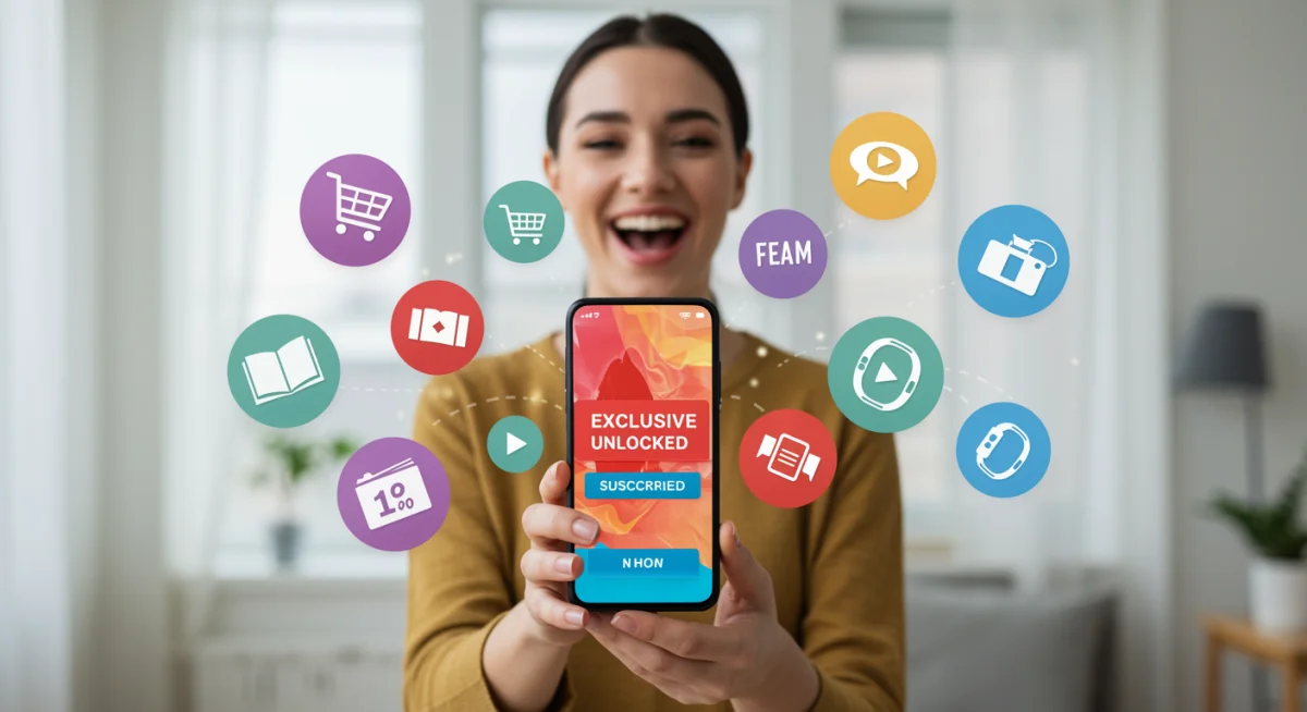 Person reviewing exclusive deals on a smartphone, symbolizing unlocked subscriber benefits.